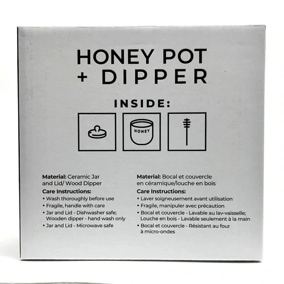 BUSHWICK KITCHEN White Ceramic Honeypot Jar with Lid & Wooden Dipper 14 oz NEW! - Picture 6 of 7
